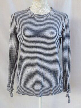 Loft Petites Sweater Gray Striped Cozy Wool Knit Tie Cuff Lightweight Size MP
